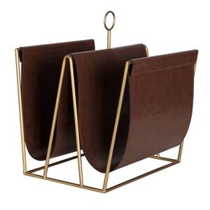 Kate and Laurel Alton Magazine Holder – Metal & Faux Leather Organizer